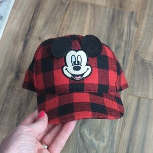 Disney Red and Black Plaid Mickey Mouse Hat. One Size. Velcro Adjustable.